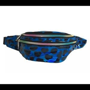 Iridescent Holographic Blue Leopard Fanny Pack